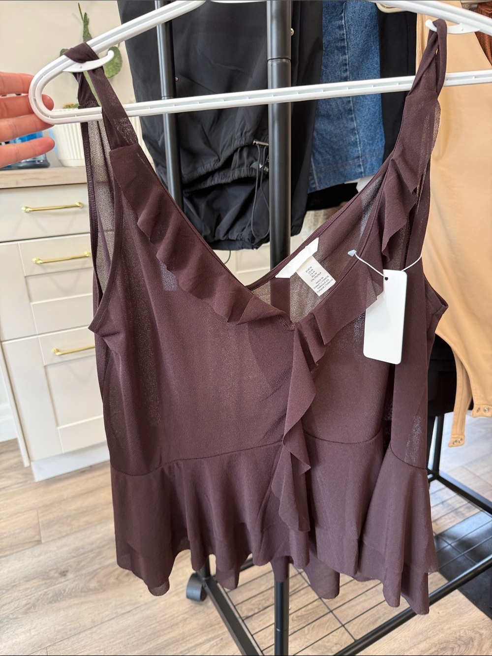 H&M Brown Ruffle V-Neck Sleeveless Camisole